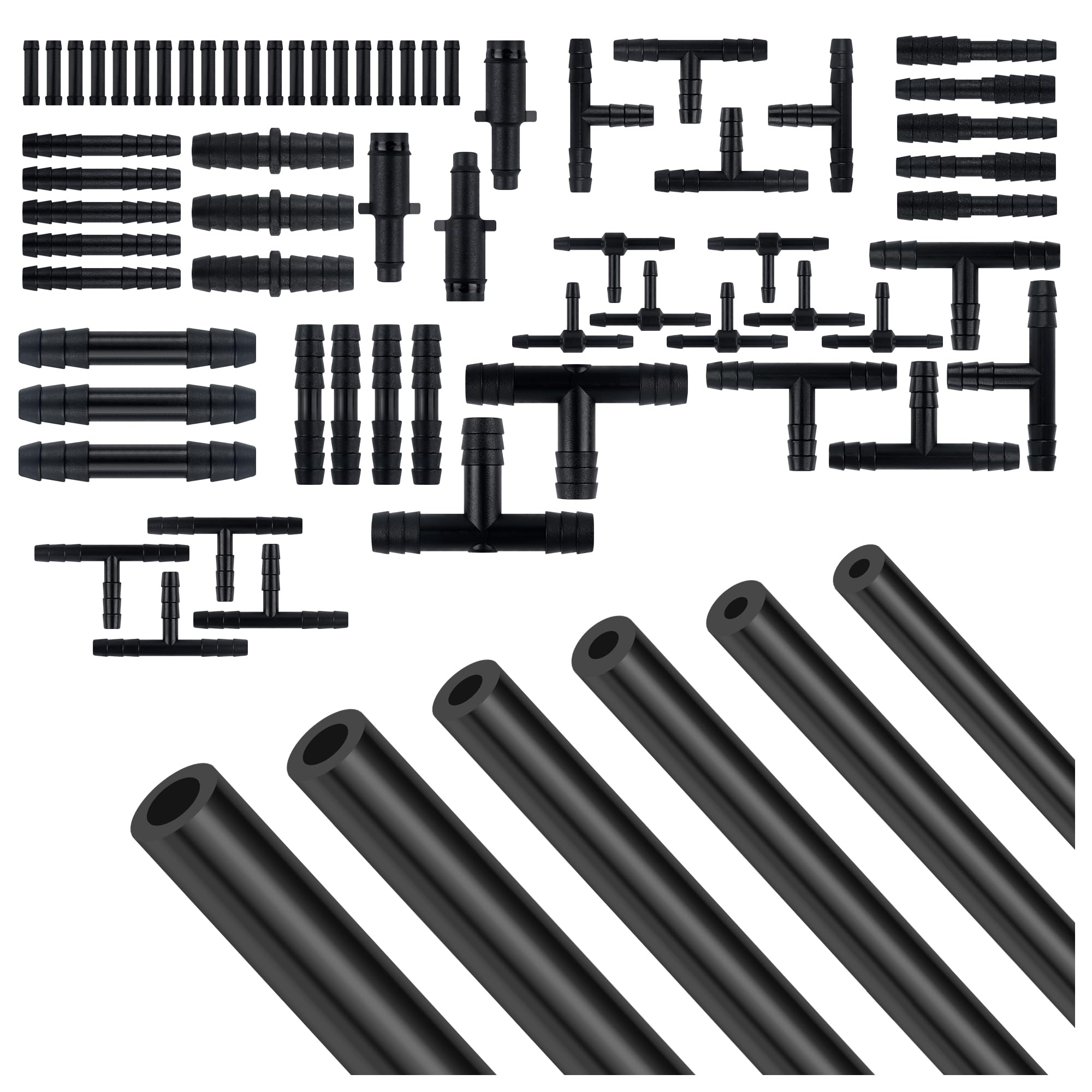 70PCS 5Ft Vacuum Line,Multipurpose Vacuum Lines Automotive+64PCS Vacuum Line Connectors,1/8 5/32 3/16 1/4 5/16 3/8 Vacuum Hose,U
